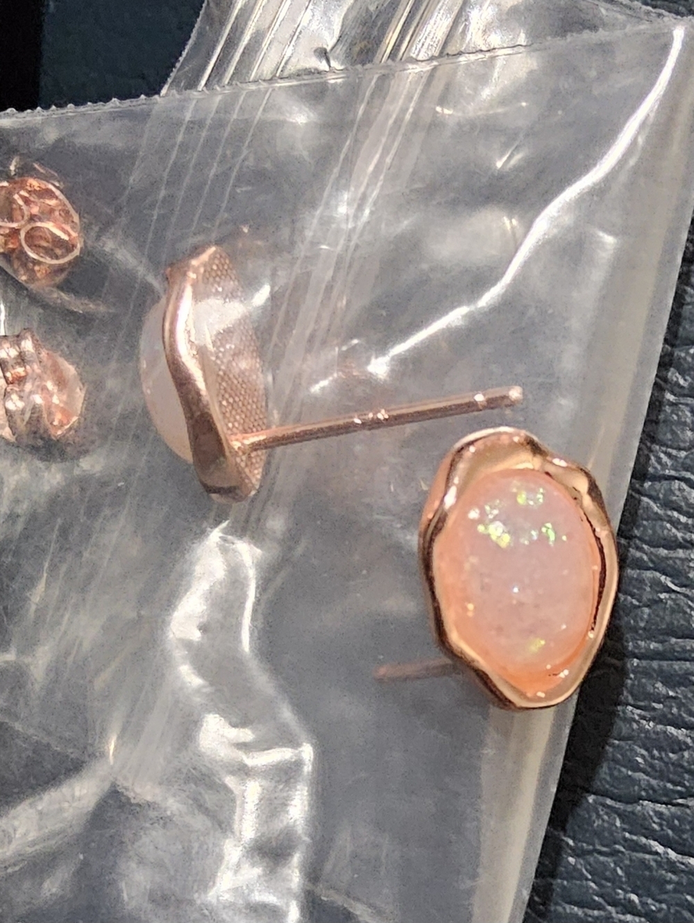 Rose Gold Pink Opal Stud Earrings - Elegant Women's Jewelry